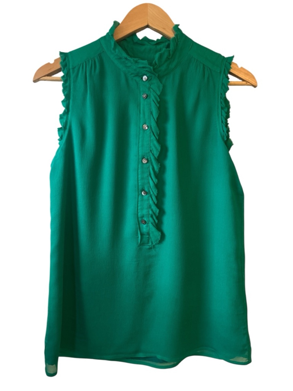 100% Silk J.Crew Quiet Luxury Sleeveless Button Down Ruffles Blouse Size 4